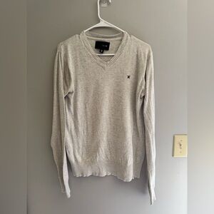 Hurley V Neck Sweater Men’s SZ M Grey Pullover Long Sleeve Cotton Logo Casual